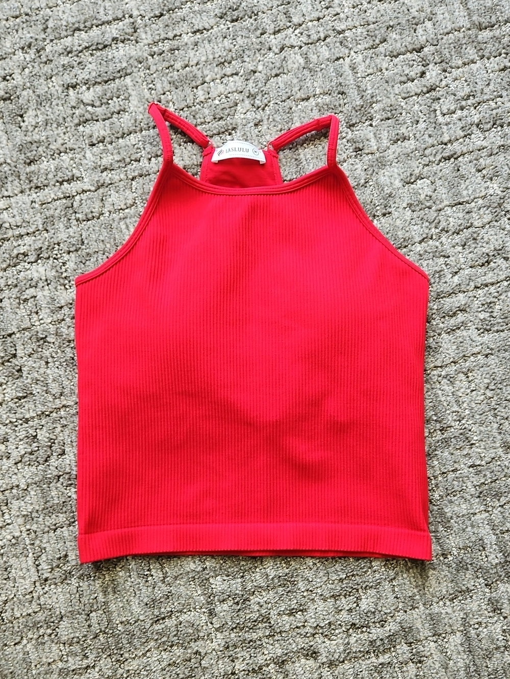 Red Ribbed High-Neck Tank Top